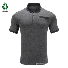 Men Rpet Poloshirt Recycled Polyester Short Sleeved Poloshirt with Stripes Rib Collar and Cuffs